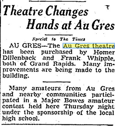 january 1940 changes hands Au Gres Theatre, Au Gres